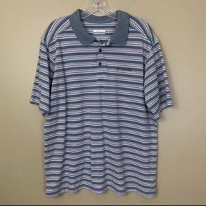 Columbia Shirt Mens Large Gray Causal Striped Lightweight Outdoor Omni Wick Polo